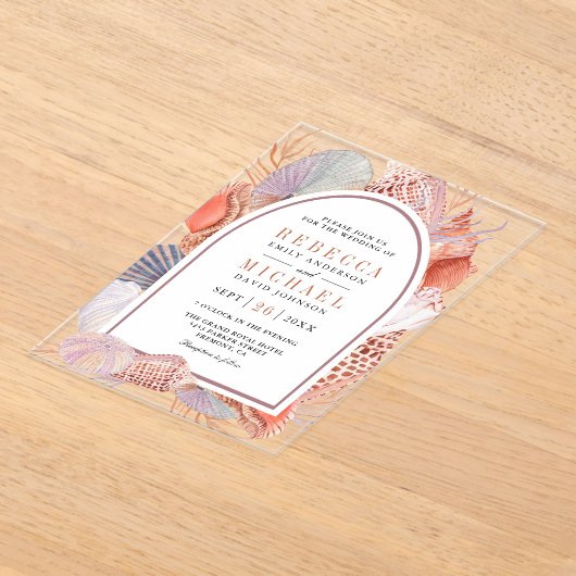 Invitations En Acrylique Rustic Boho Seashells Nautical Wedding (Poser)