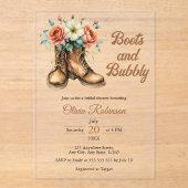 Invitations En Acrylique Rustic Boots and Bubbly Western Bridal Shower (Recto)