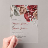 Invitations En Acrylique Rustic Burgundy Roses Wedding (In situ (ordinateur de poche))