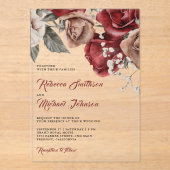 Invitations En Acrylique Rustic Burgundy Roses Wedding (Recto)