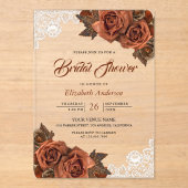 Invitations En Acrylique Rustic Burlap Dusty Terracotta Rose Bridal Shower (Recto)