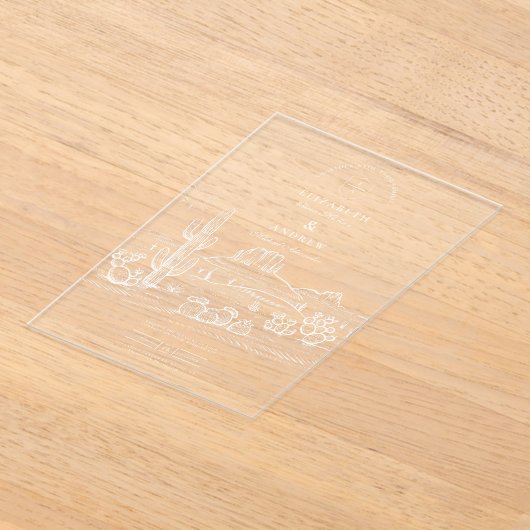 Invitations En Acrylique Rustic Cactus Mariage paysage du désert (Poser)