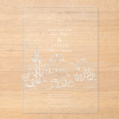 Invitations En Acrylique Rustic Cactus Mariage paysage du désert (Recto)