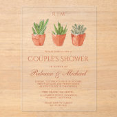 Invitations En Acrylique Rustic Cactus Terracotta Pots Couple's Shower (Recto)