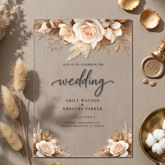 Invitations En Acrylique Rustic Chic Boho Blush Floral Wedding