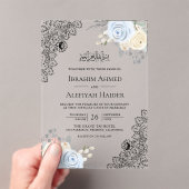 Invitations En Acrylique Rustic Cream Soft Blue Floral Lace Muslim Wedding (In situ (ordinateur de poche))