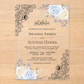 Invitations En Acrylique Rustic Cream Soft Blue Floral Lace Muslim Wedding (Recto)