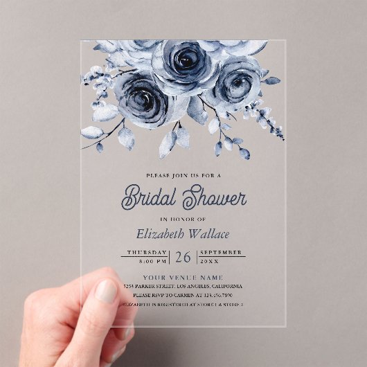 Invitations En Acrylique Rustic Dusty Blue Floral Bridal Shower (In situ (ordinateur de poche))