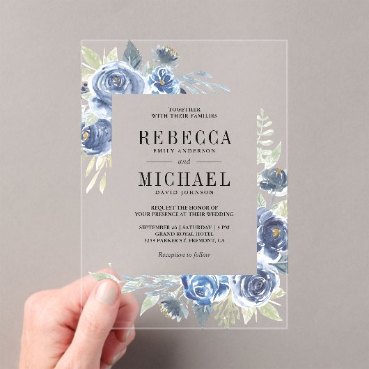 Invitations En Acrylique Rustic Dusty Blue Floral Wedding (In situ (ordinateur de poche))