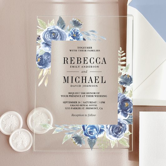 Invitations En Acrylique Rustic Dusty Blue Floral Wedding