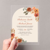 Invitations En Acrylique Rustic Earthy Burnt Orange Floral Arch Wedding (In situ (ordinateur de poche))