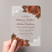Invitations En Acrylique Rustic Earthy Dusty Terracotta Rose Lace Wedding (In situ (ordinateur de poche))