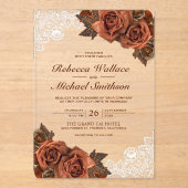 Invitations En Acrylique Rustic Earthy Dusty Terracotta Rose Lace Wedding (Recto)