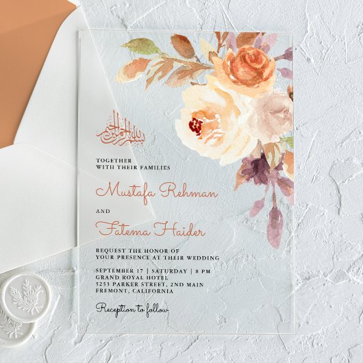 Invitations En Acrylique Rustic Earthy Floral Bouquet Islamic Wedding