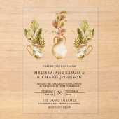 Invitations En Acrylique Rustic Earthy Floral Pots Dried Boho Palm Wedding (Recto)
