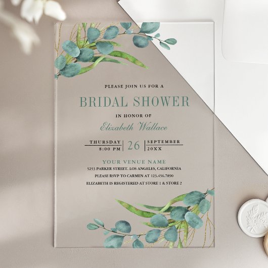 Invitations En Acrylique Rustic Eucalyptus Bridal Shower