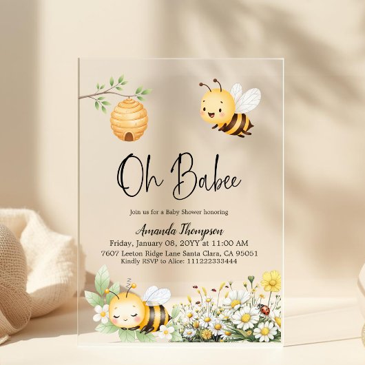 Invitations En Acrylique Rustic Floral Oh Babee Honey Bee Baby Shower
