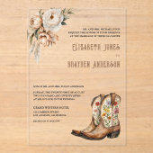 Invitations En Acrylique Rustic Floral Western Cowboy Boots Wedding (Recto)