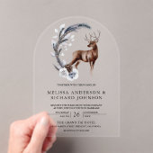 Invitations En Acrylique Rustic Frosted Pine Leaves Forest Deer Wedding (In situ (ordinateur de poche))