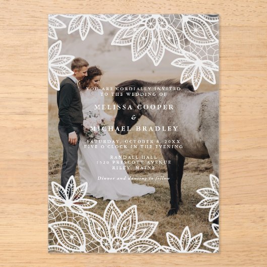 Invitations En Acrylique Rustic Lace Mariage photo (Recto)