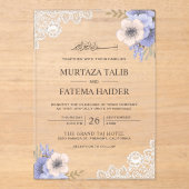 Invitations En Acrylique Rustic Lace Purple Floral Islamic Wedding (Recto)