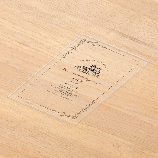 Invitations En Acrylique Rustic Line Art Grange Mariage botanique (Poser)