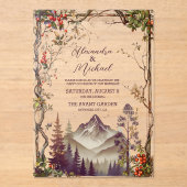 Invitations En Acrylique Rustic Mountain Forest Evergreen Tree Wedding (Recto)
