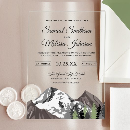 Invitations En Acrylique Rustic Mountain Forest Wedding
