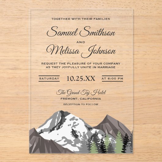 Invitations En Acrylique Rustic Mountain Forest Wedding (Recto)