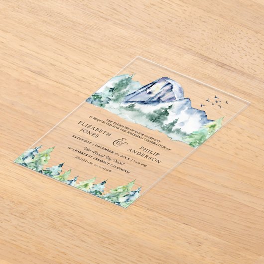 Invitations En Acrylique Rustic Mountain Pine Trees Forest Wedding (Poser)