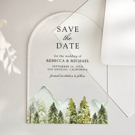 Invitations En Acrylique Rustic Mountain Pine Trees Wedding Save the Date