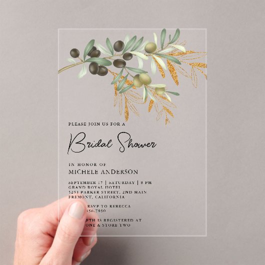 Invitations En Acrylique Rustic Olive Branch Leaves Bridal Shower (In situ (ordinateur de poche))