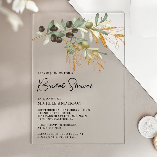 Invitations En Acrylique Rustic Olive Branch Leaves Bridal Shower