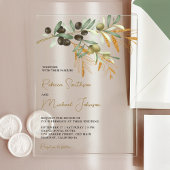 Invitations En Acrylique Rustic Olive Leaves Wedding