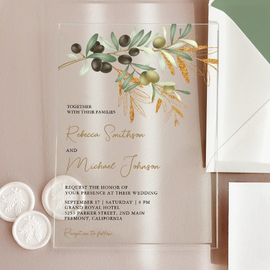 Invitations En Acrylique Rustic Olive Leaves Wedding