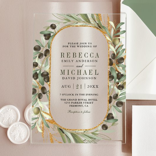 Invitations En Acrylique Rustic Olive Leaves Wedding
