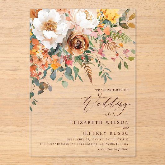 Invitations En Acrylique Rustic Orange Floral Fall Wedding (Recto)
