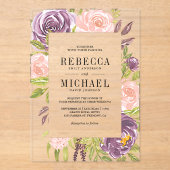 Invitations En Acrylique Rustic Purple Blush Pink Floral Wedding (Recto)