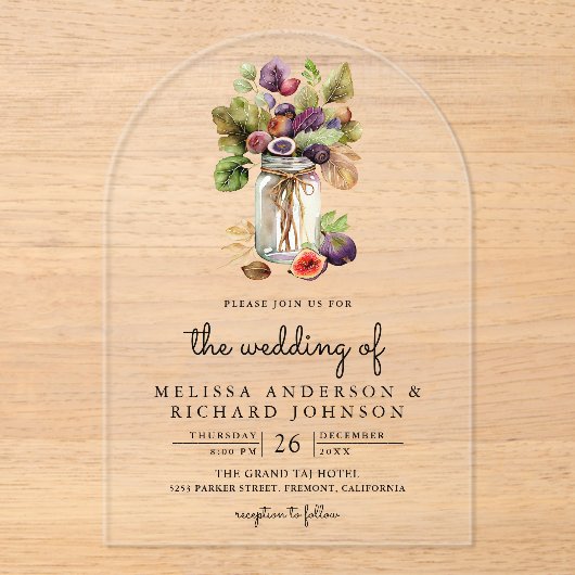 Invitations En Acrylique Rustic Purple Fig Mason Jar Wedding (Recto)