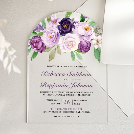 Invitations En Acrylique Rustic Purple Floral Wedding