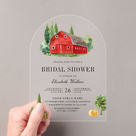 Invitations En Acrylique Rustic Red Barn Rural Farm Bridal Shower (In situ (ordinateur de poche))