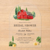 Invitations En Acrylique Rustic Red Barn Rural Farm Bridal Shower (Recto)