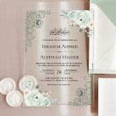 Invitations En Acrylique Rustic Sage Green Floral Lace Muslim Wedding