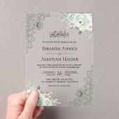 Invitations En Acrylique Rustic Sage Green Floral Lace Muslim Wedding (In situ (ordinateur de poche))