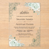 Invitations En Acrylique Rustic Sage Green Floral Lace Muslim Wedding (Recto)