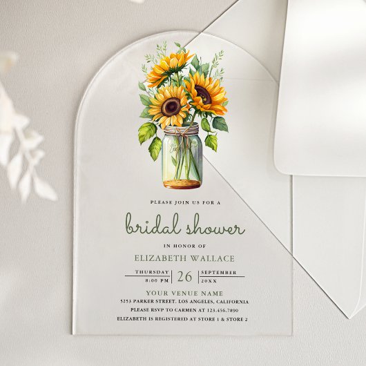 Invitations En Acrylique Rustic Sunflowers Mason Jar Bridal Shower