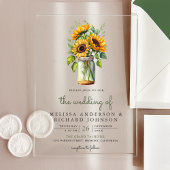 Invitations En Acrylique Rustic Sunflowers Mason Jar Wedding