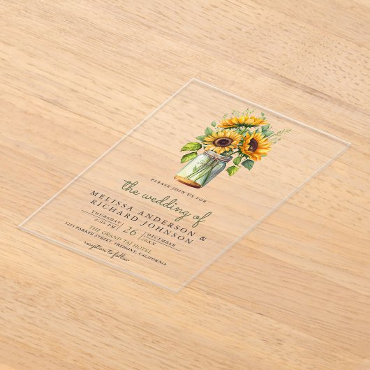 Invitations En Acrylique Rustic Sunflowers Mason Jar Wedding (Poser)