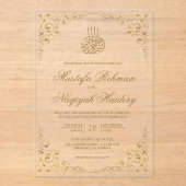 Invitations En Acrylique Rustic Swirl Frame Gold Muslim Wedding (Recto)