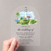 Invitations En Acrylique Rustic Watercolor Lighthouse Nautical Wedding (In situ (ordinateur de poche))